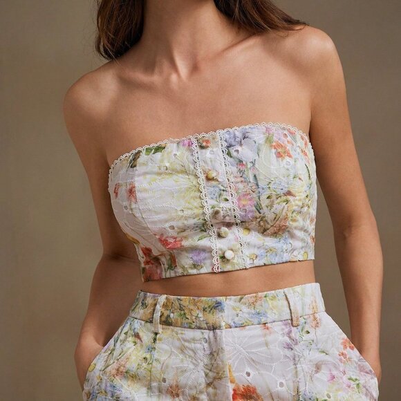 White Boho Women's French Pattern Off-Shoulder Lace Button-Up Casual Top - Picture 6 of 7